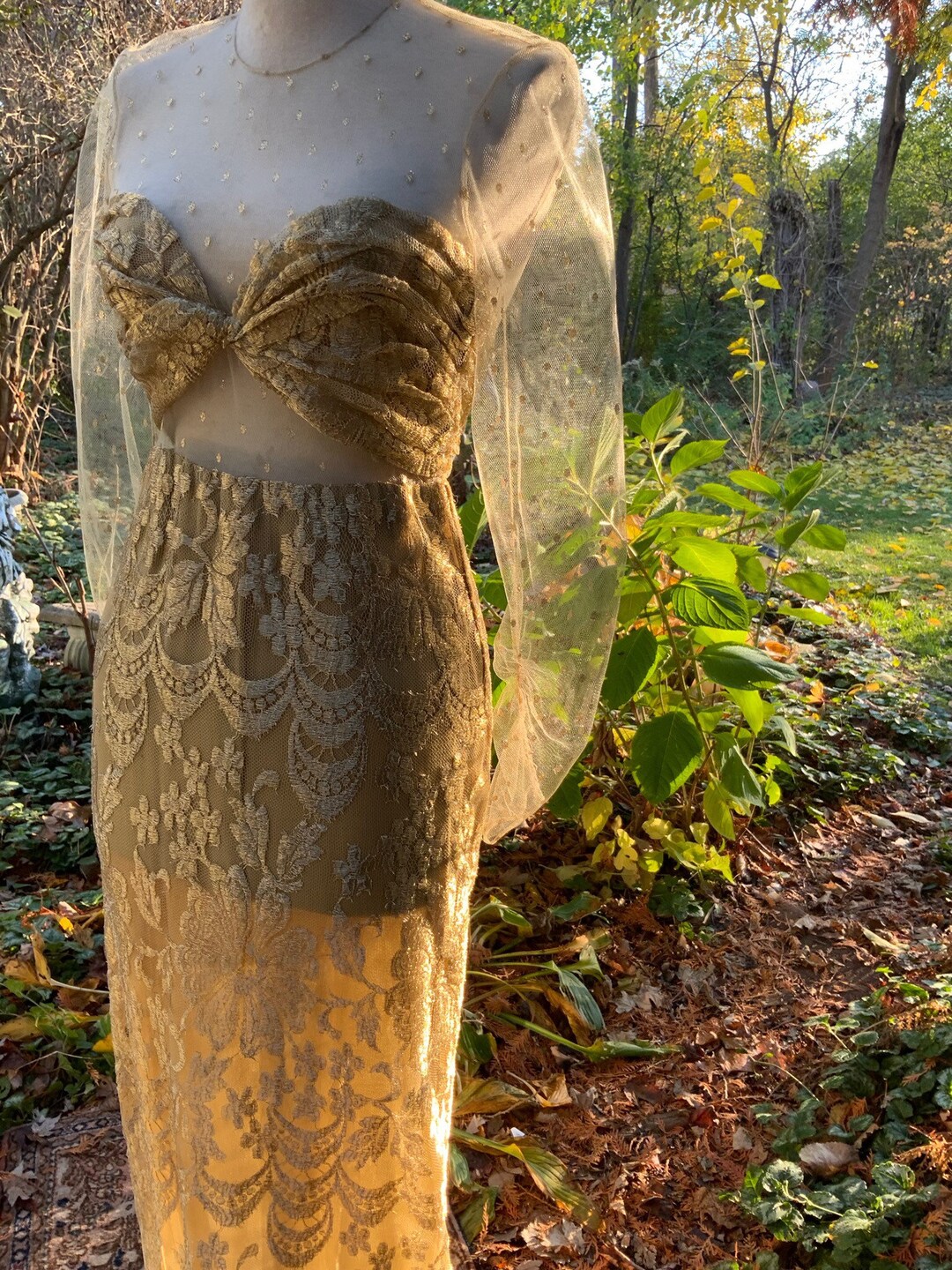 Vintage 1950s Grey Gold Stripe Gown