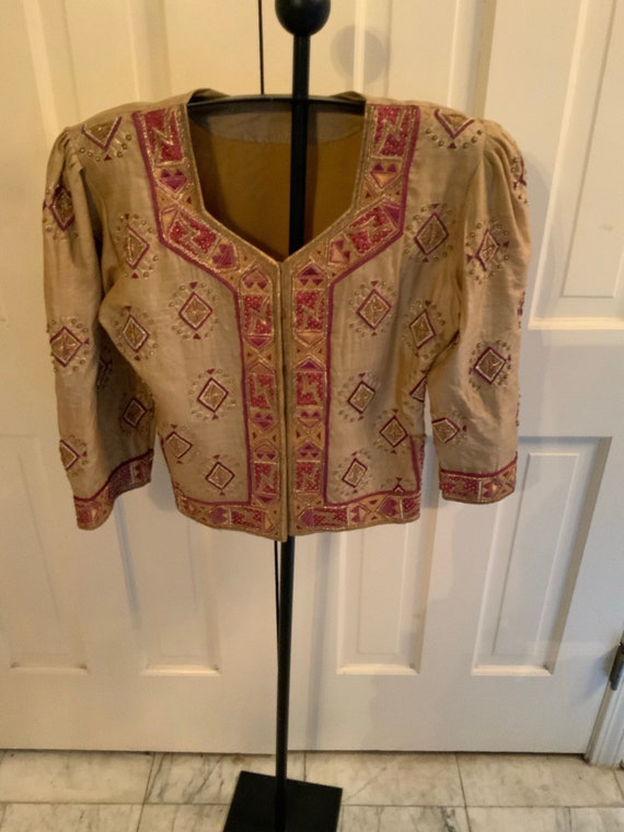 90s silk top with Moroccan-inspired beading and em