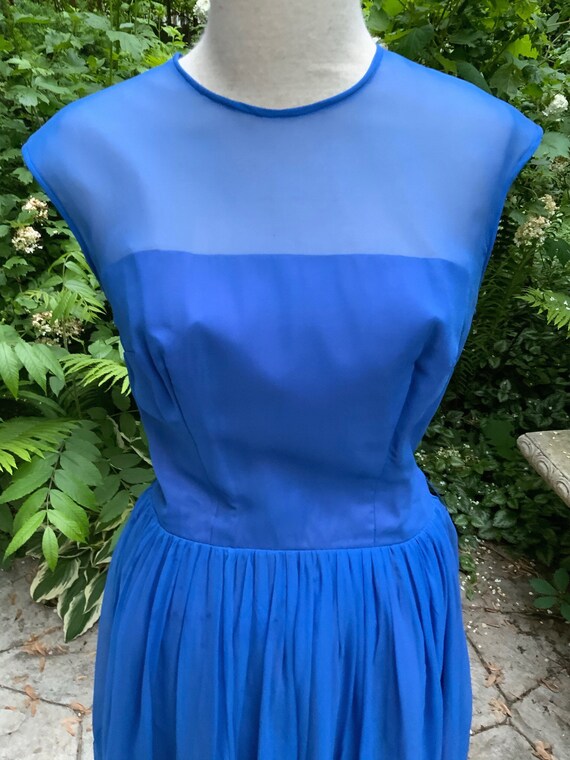 Royal blue chiffon dress from the 60s - image 2