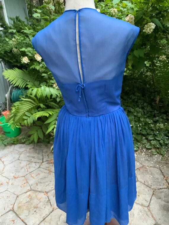 Royal blue chiffon dress from the 60s - image 4