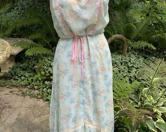 Green floral maxi gown from the 70s