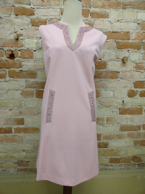 Mad Men 1960's Soft Pink Dress With Rhinestone Tri