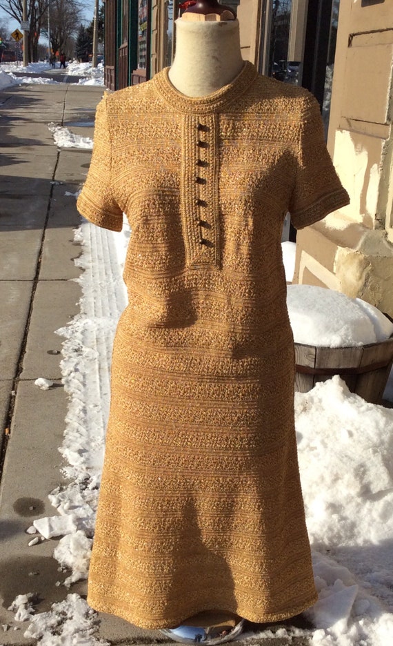 Groovy gold knit dress from the 60s - image 1