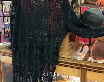 Plus-sized black lace tunic with fringe