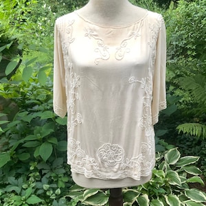 Delicate 1910s beaded silk tunic top