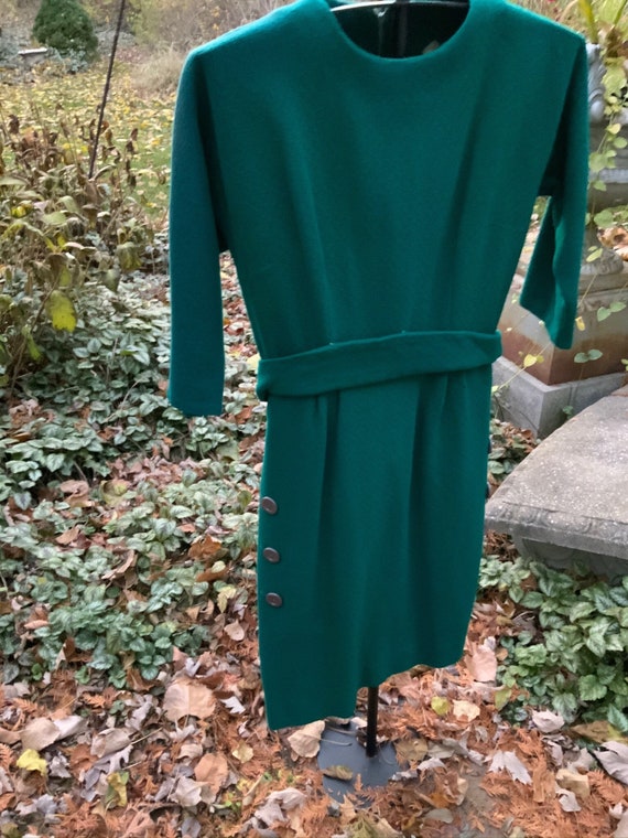 Forest green raglan-sleeve wool dress from the 60… - image 2