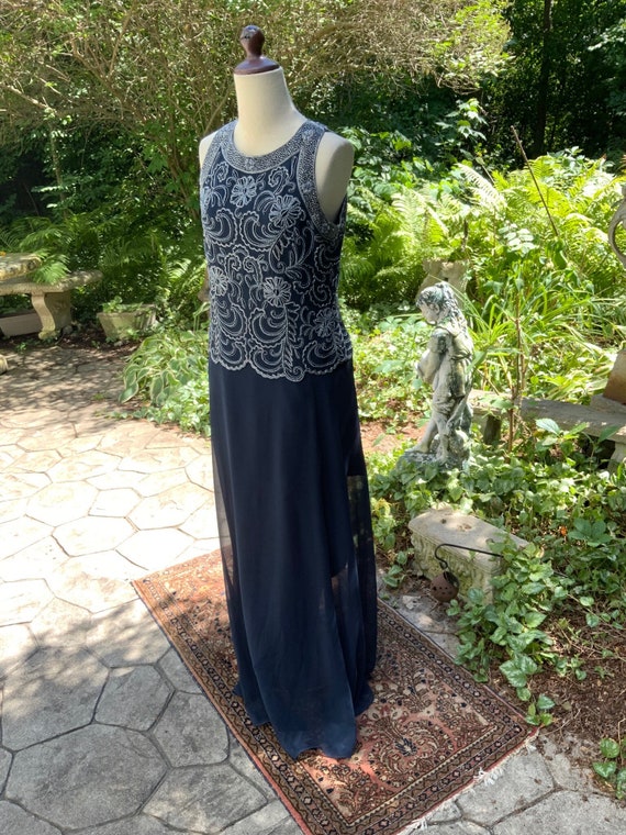 Beaded navy crepe formal by JKARA - image 3