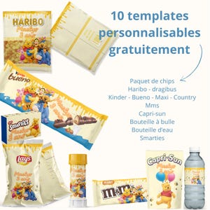 Confezione da 10 modelli di compleanno di Winnie the Pooh - Kinder, M&M's, Haribo, Capri Sun, confezioni di bottiglie - Canva modificabili e stampabili