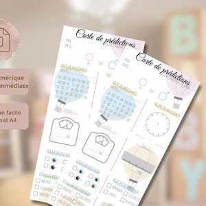 Carte prédictions bébé – Baby Shower & Gender Reveal – Fichier PDF imprimable - Jeu baby shower - Jeu gender reveal