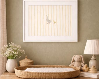 Mama Goose & Gosling Nursery Wall Art – Hand-Drawn Printable – Neutral Baby Room Decor – Digital Download