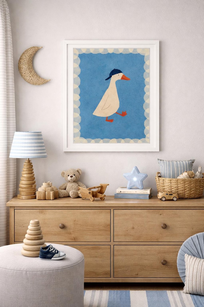 Goose Nursery Wall Art Printable – Cute Animal Kids Room Decor – Blue ...