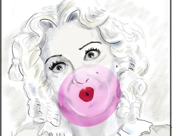 Framed 5x7 Whatever Happened to Baby Jane  Blowing a Bubble, Bette Davis, Jane Hudson, Baby Jane Hudson