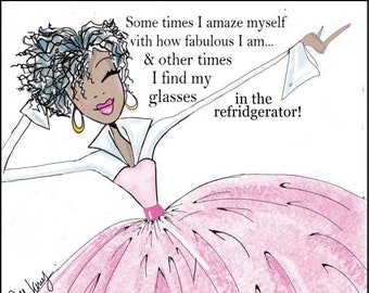 NEW!  NEW! Glasses on head African Americqn Funny woman birthday card, Birthday cards for women, women humor cards, greeting cards