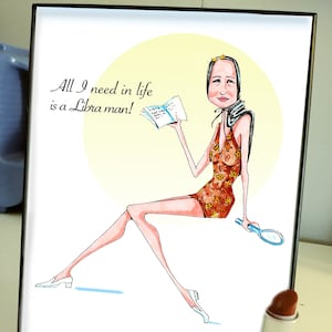 Framed Little Edie print, 8x8 framed Libra Man, Staunch Character. Grey Gardens Original Art of Little Edie Beale of Grey Gardens