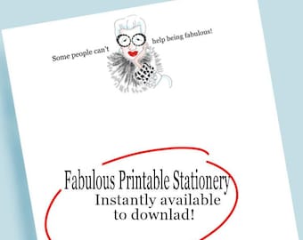 Printable Iris Apfel inspired stationary, Digital Iris Apfel Art, Printable Fashion Stationery, Fabulous Stationery