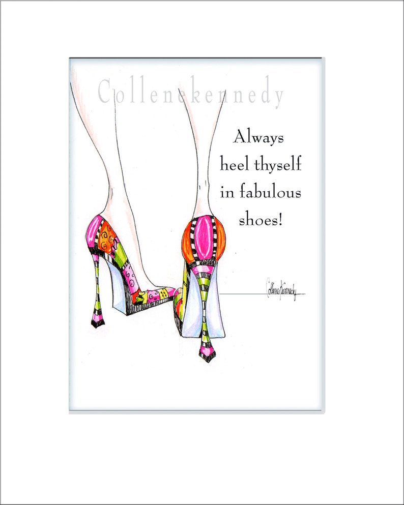 Illustrated high heel shoe print with funny shoe quote image 2