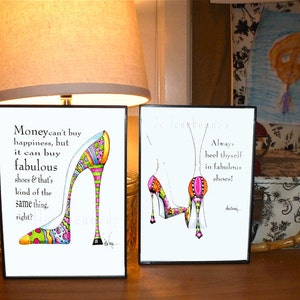 Illustrated high heel shoe print with funny shoe quote image 3