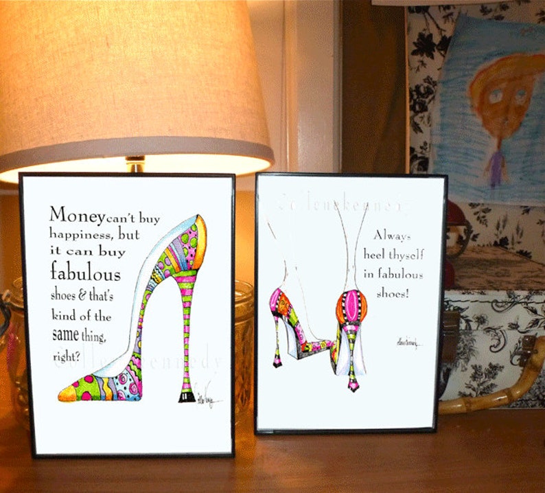 Illustrated high heel shoe print with funny shoe quote image 3