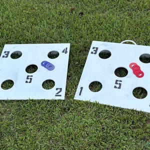 Premium 24x24 Washer Toss Game–5 Hole Wooden Yard Game Set, Outdoor Ring Toss Game, Backyard Wedding Game, Lawn Party Game for Adults & Kids