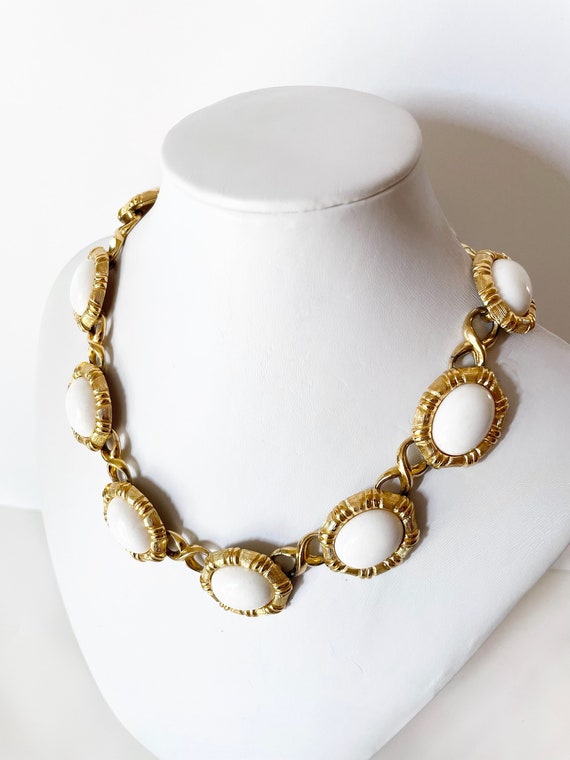 1960's Monet White Lucite and Gold Choker Necklace