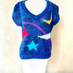1980s Hand-Knit Moon & Stars Sweater Vest | Made In Korea by Cherry Stix