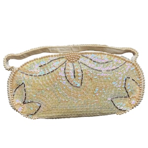 Vintage Pailletten Perlen Clutch - 1960er Jahre irisierend Abendtasche mit Perlen, Brauttasche, Glam Party Accessoire, formelle Handtasche