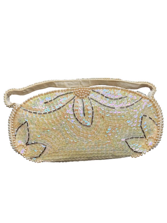 Vintage Pailletten Perlen Clutch 1960er Jahre irisierend