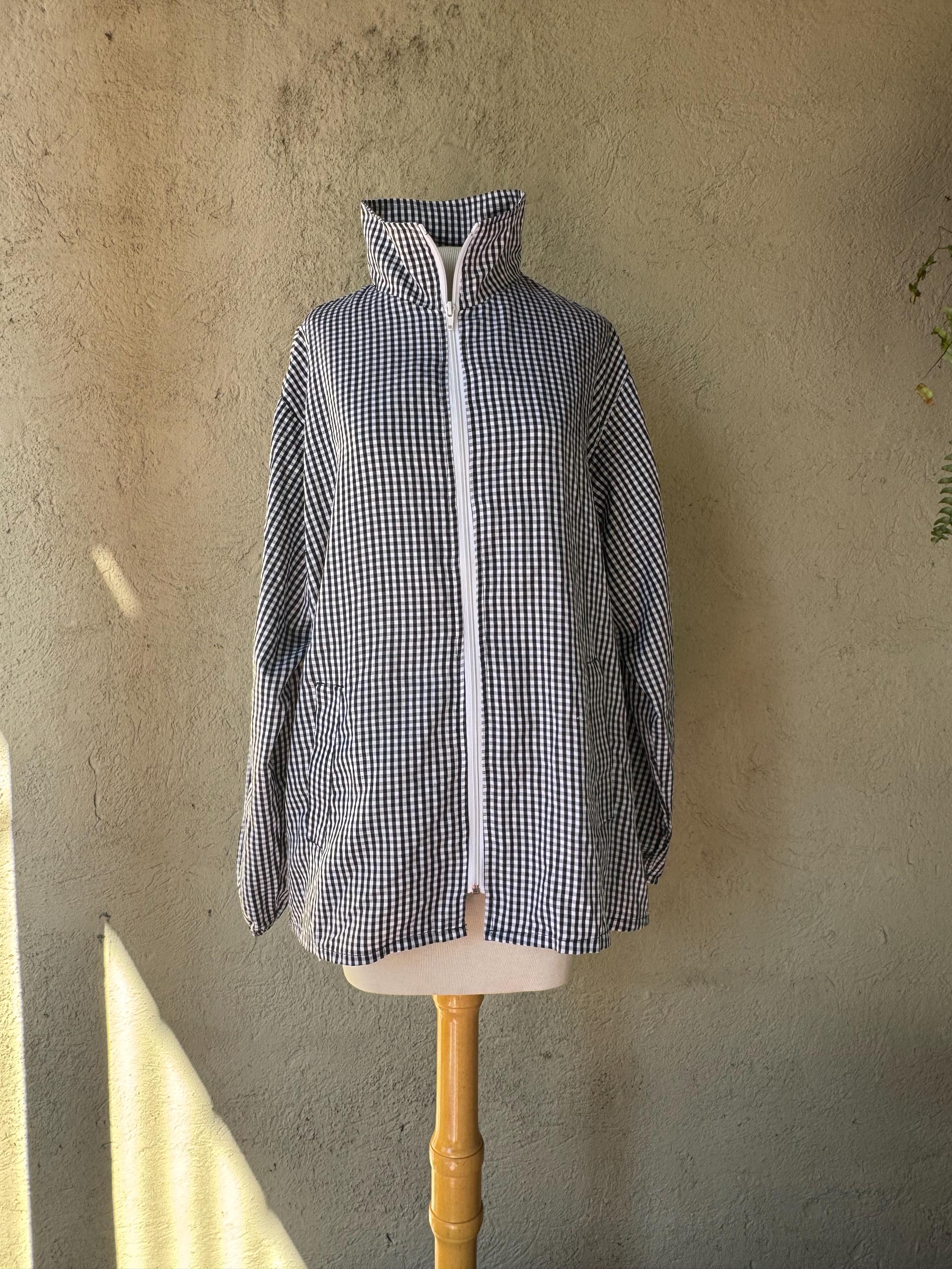 Black and White Gingham Plaid Check Zip up Jacket | Women's L/XL