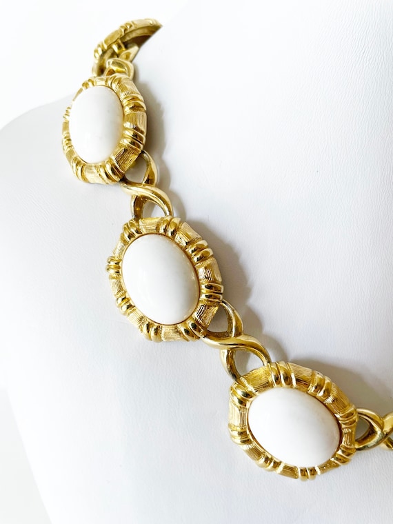 1960's Monet White Lucite and Gold Choker Necklace - image 3