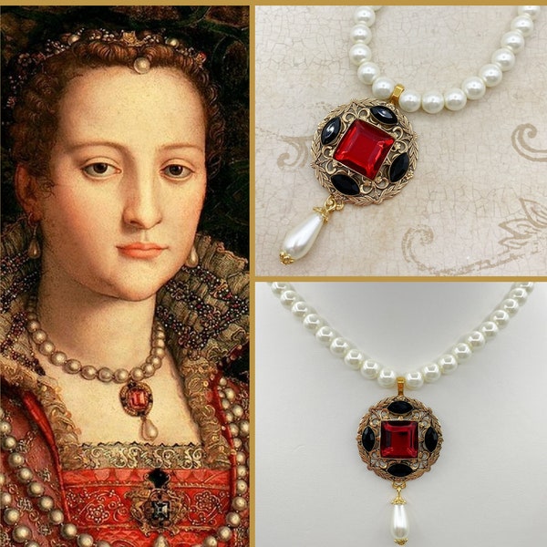 Italian Renaissance Jewelry - Eleanor of Toledo Historical Replica Filigree and Pearl Necklace