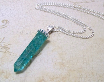 Apatite Necklace - Blue Crystal Necklace - Layering Necklace - Gemstone Jewelry - Chakra Pendant - Boho Necklace - Crystal Point Pendant