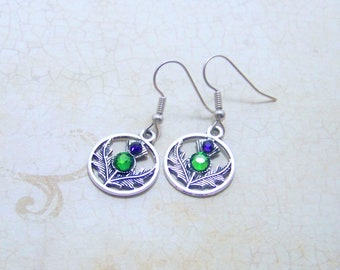 Pendientes celtas - Cardo escocés - Joyería escocesa, joyería celta, pendientes de Outlander, pendientes escoceses, nudo celta, joyería irlandesa