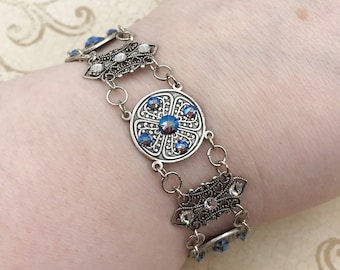 Pulsera de cristal celta - Nudo de filigrana escocesa irlandesa chapada en plata antigua victoriana