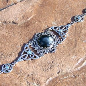 Celtic Scottish Irish Bracelet Triquetra Celtic Knot Antique Silver Swarovski Crystal Celtic Wedding Jewelry Victorian Medieval