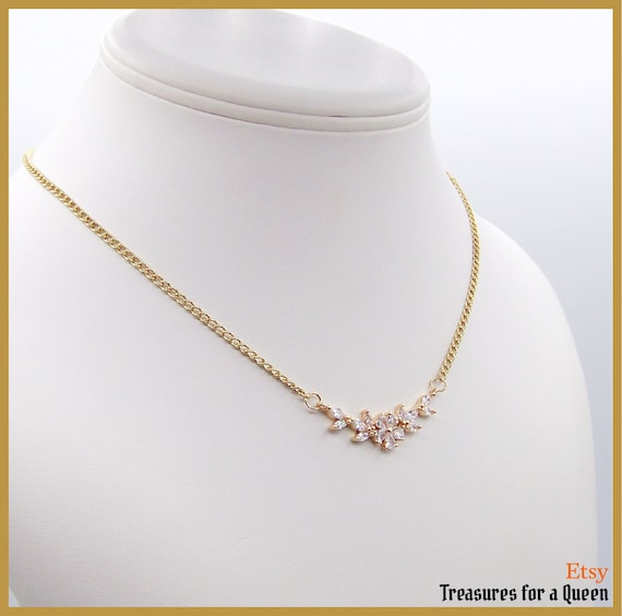 Regency Inspired Crystal Flower Gold Plated Necklace Etsy