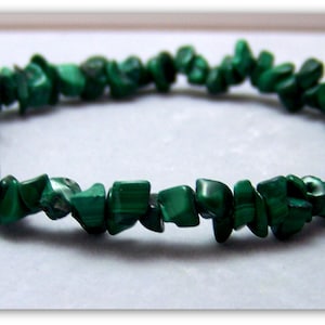 Natural Malachite Chip Green Gemstone Beaded Stretch Bracelet