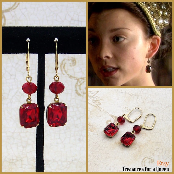 Anne Boleyn Tudor Earrings - Red Crystal Medieval