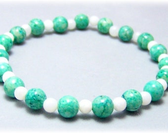 Stretch Bracelet - Gemstone Bracelet - Green Riverstone Bracelet, Gemstone Stretch Bracelet, Bead Bracelet, Gemstone Jewelry