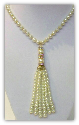 JKJF Collana Lunga Perle Finta Anni '20 – Stile Retrò, 152 Cm, Avorio, Senza Chiusura
