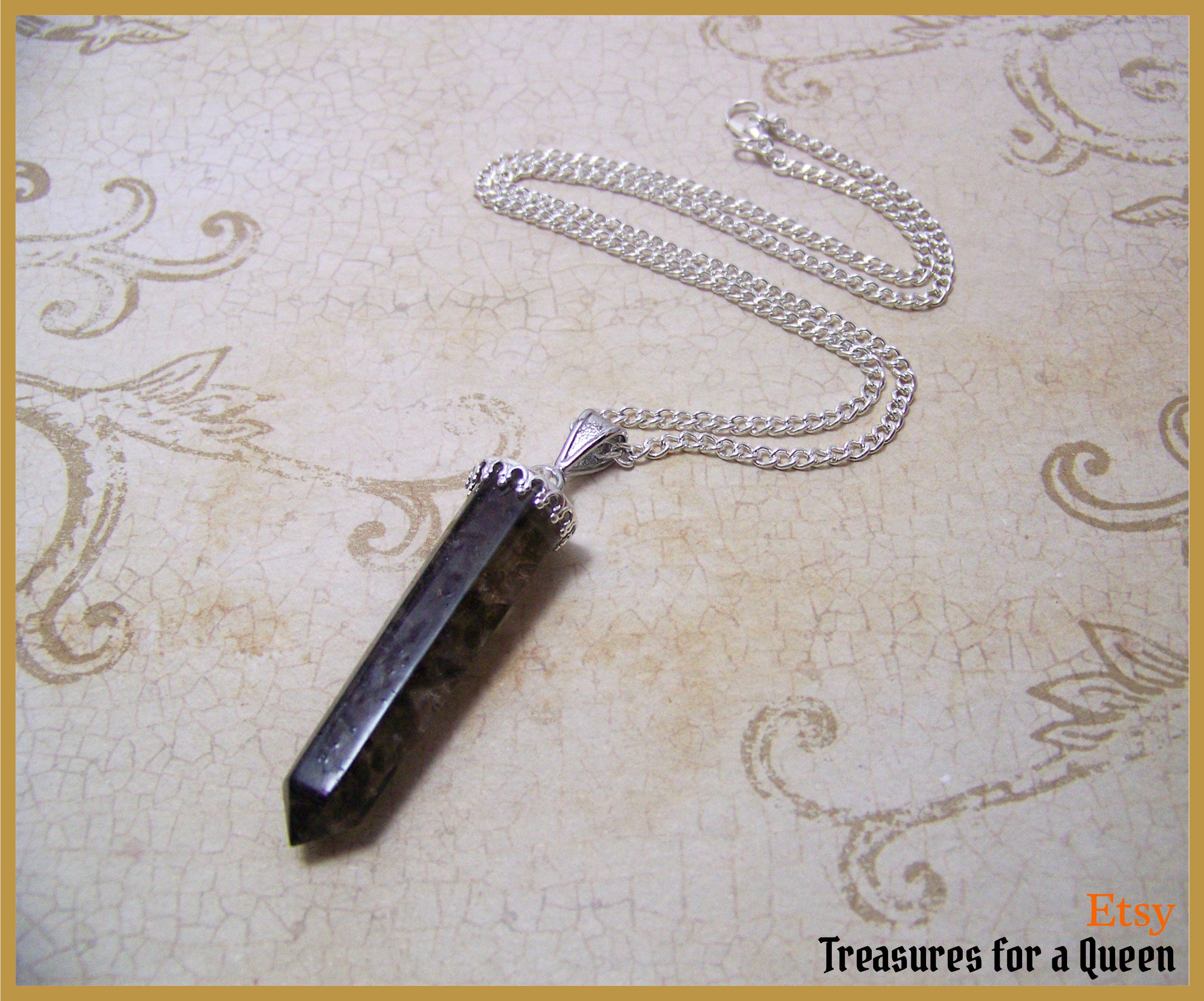 Collana Ciondolo Quarzo Affumicato Naturale – Argento, Artigianale USA, Cristallo Reiki, Chakra, Punto Naturale