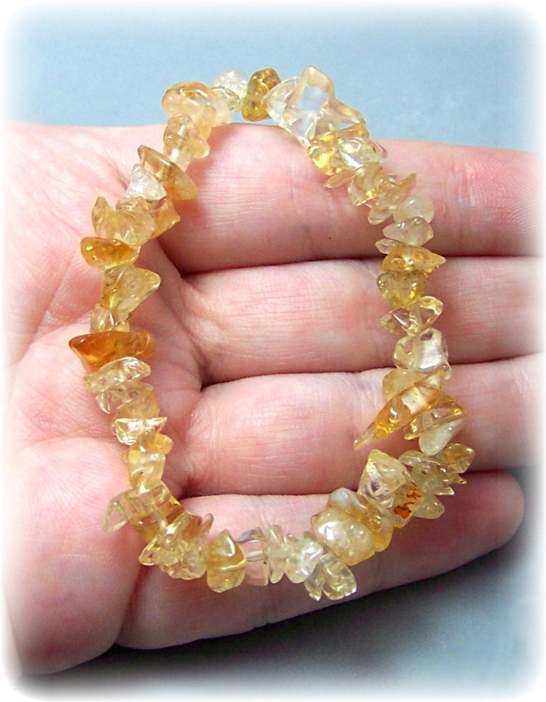 Citrine Quartz Crystal Genuine Gemstone Chip Stretch Bracelet Novemeber Birthstone Minimalist Boho Crystal Jewelry image 3