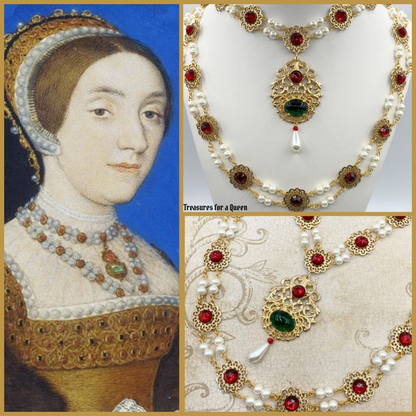 Catherine Howard Tudor Holbein Historical Replica Renaissance Medieval Pearl Gold Filigree 2 Piece Set Catherine Parr Anne Boleyn Necklace