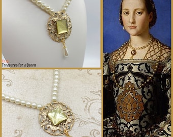 Eleanor of Toledo Italian Renaissance Historical Replica Filigree Pearl Necklace Portrait Reproduction 16th Century Reenactment Jewelry