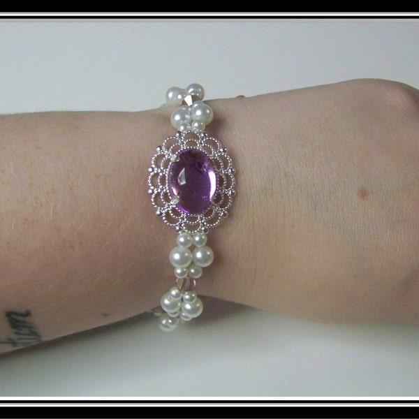 Medieval Bracelet - Renaissance Jewelry - Medieval Jewelry - Pearl & Crystal Bracelet, Tudor Jewelry, SCA