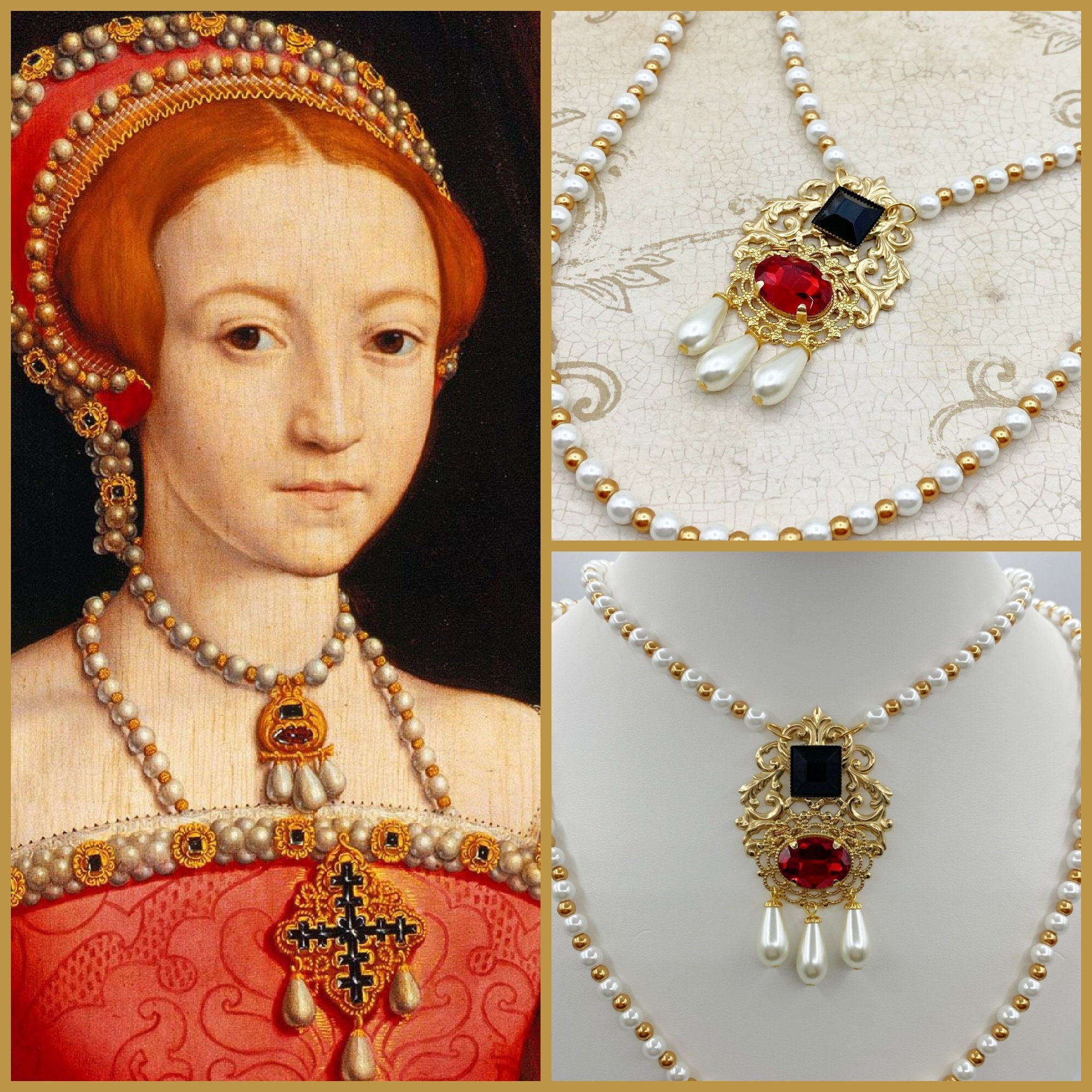 Queen Elizabeth I Historical Reproduction 2 Necklace Set Gold 