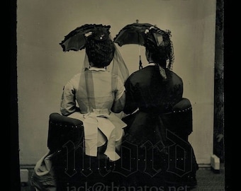 RESERVED Do Not Buy // Tintype Women Holding Parasols Facing Away from Camera