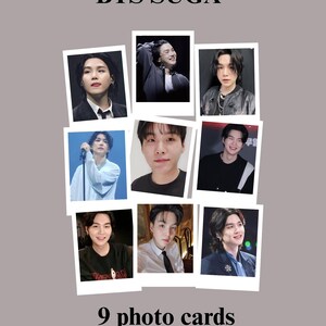 BTS Suga-fotokaarten, Kpop-fotokaartenset, 9 fotokaarten, hard vel, glanzend of mat