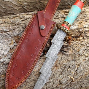 Fancy Handmade Damascus hunting knife Anniversary gift for husband groomsman gift bowie birthday gift father day Thanksgiving gift for him