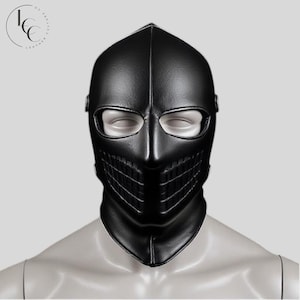 Máscara de couro preta – Máscara facial completa de couro genuíno feita à mão para moda, streetwear, performance, editorial ou exibição de colecionadores