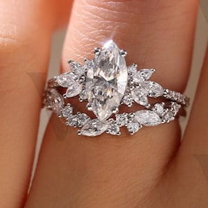 2 Ct marquise Moissanite Wedding ring With bridal set ring set for women 14K Solid gold Ring for her Solitaire Engagement ring set for wife.